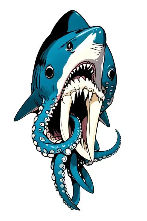 octopus holding sharks tooth tattoo design idea