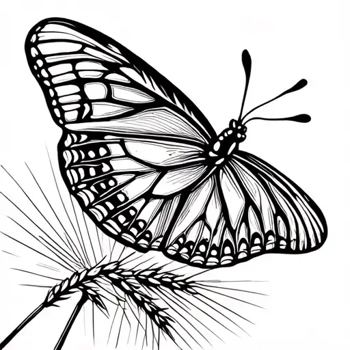 A butterfly in a wheat field in the French countryside tattoo design idea