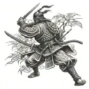 samurai doing back kick and ivy leaves tattoo design idea
