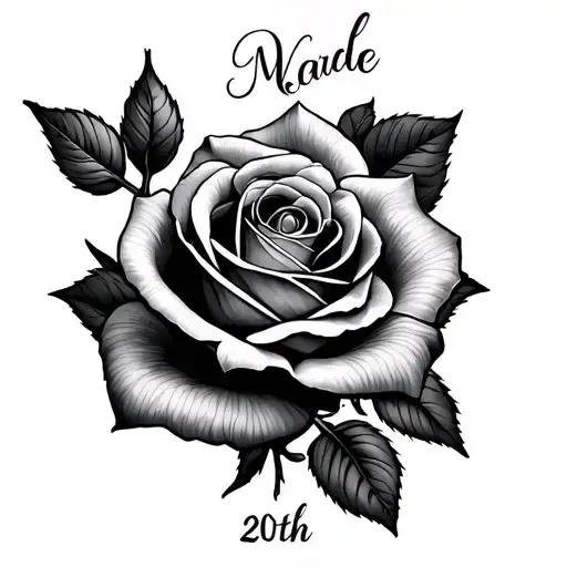 child name and date of birth rose tattoo design idea