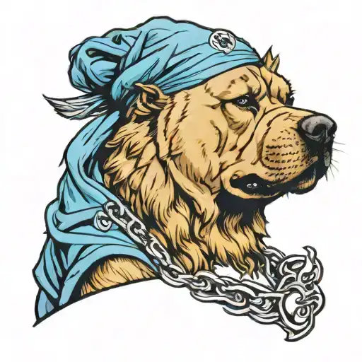 blue chow chow drug dealer wearing durag tattoo design idea