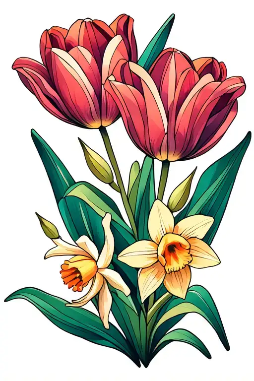  1 tulip 1 lilly 1 daffodils and 1 orchid vine wrapping tattoo design idea