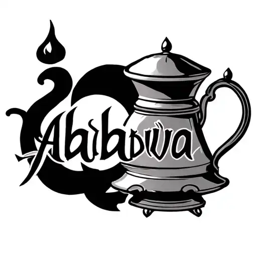 Aladdin genie lamp with word Ababwa tattoo design idea