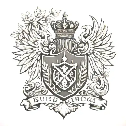 badge coat of arms, Ukrainian tryzub, white pine, motorcycle, justice tattoo design idea