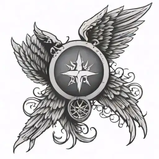 Anti Possession Symbol and wings holding tattoo design idea