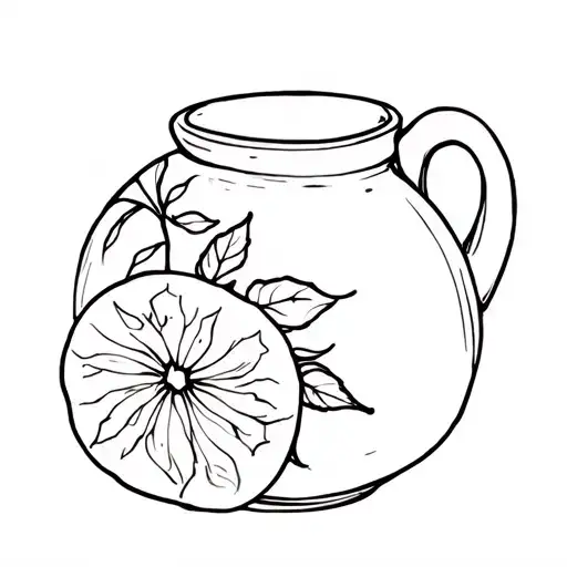 fine line sketch style - pottery, fruit, leaves tattoo design idea