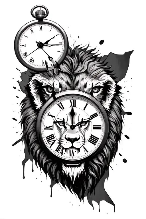 05.03.24- 26.10.89 Forever uncle Jack broken stop watch with lion face for forearm sleeve tattoo design idea