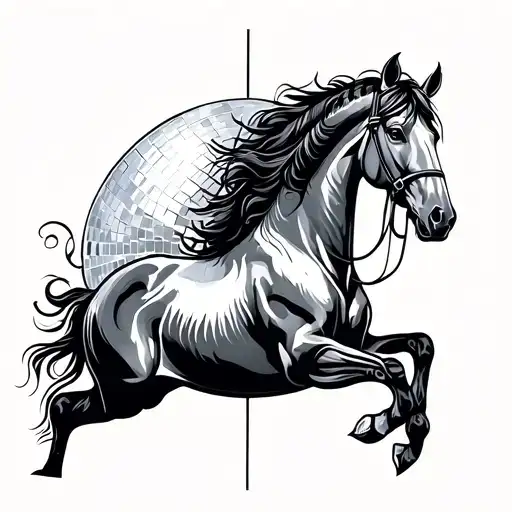 Mirrorball and horse tattoo design idea