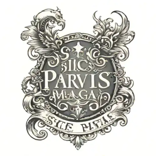 Sic Parvis Magna written inside surrounded tattoo design idea