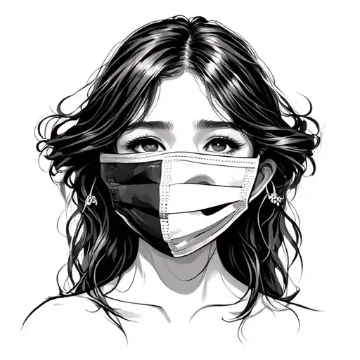 Can you draw me a tattoo of a girl who is sad, but she is holding a mask half across her face and its a happy mask  tattoo design idea
