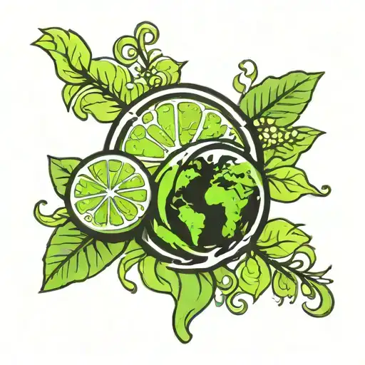lime slice earth water tattoo design idea