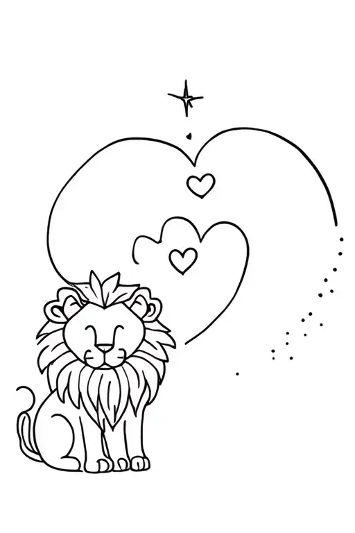 2 little hearts around a star and a calming lion tattoo design idea