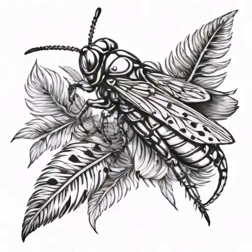 fir grasshopper feathers tattoo design idea