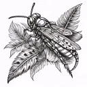 fir grasshopper feathers tattoo design idea
