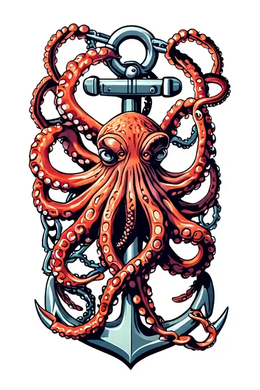 octopus wrapped around broken anchor chain representing overcoming mental health struggle tattoo design idea