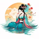 Water goddess sitting tattoo design idea
