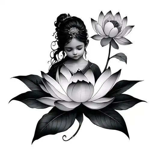 lotus flower and inner child holding tattoo design idea