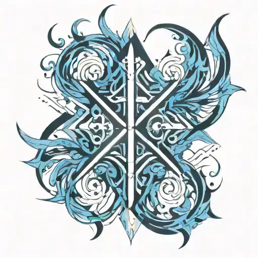 blue flame and cross mark tattoo design idea