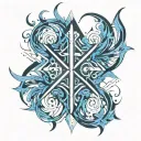 blue flame and cross mark tattoo design idea