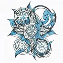 blue flame and cross mark tattoo design idea