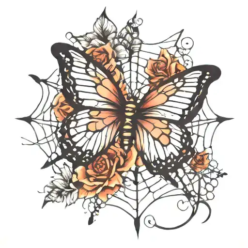 butterfly and spider web tattoo design idea