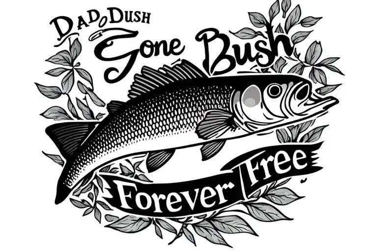 "    Dad Gone Bush Forever Free" "Gone Bush Forever Free " memorial tattoo for dad who loved fishing and hinting tattoo design idea