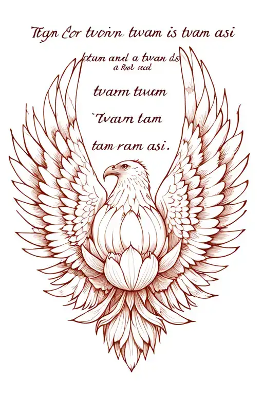 lotus and eagle wings with quote tvam tat tvam asi on ribs  tattoo design idea