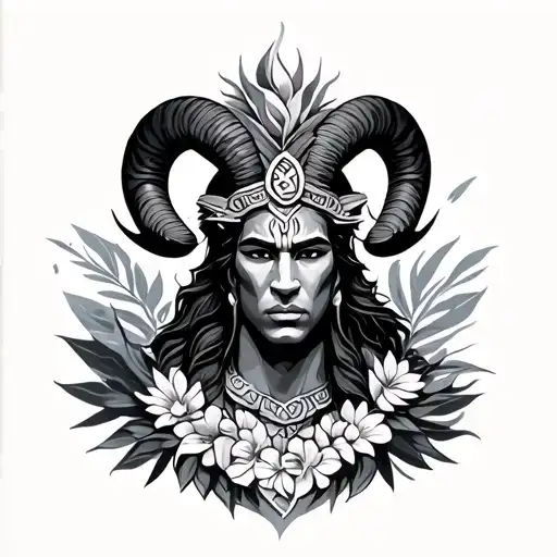 Aries + Tribal +  Hawaiian Gods tattoo design idea