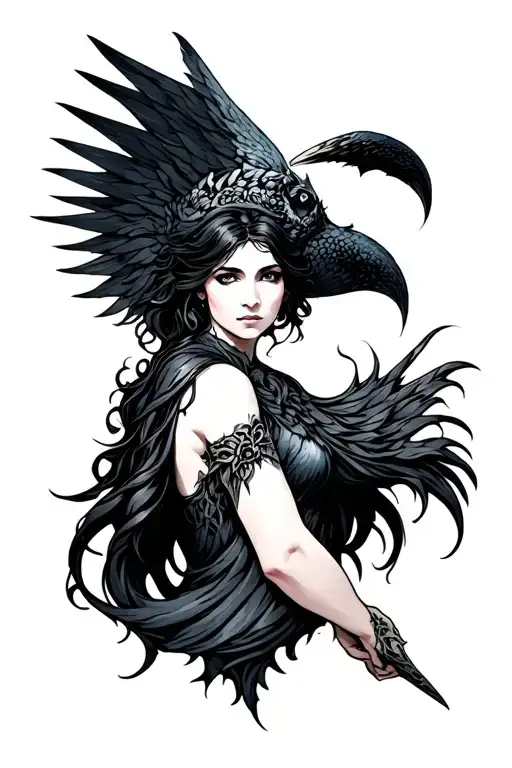 the morrigan Irish goddes tattoo design idea