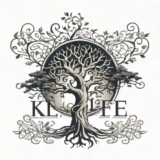 tree of life with the letters K E A J tattoo design idea