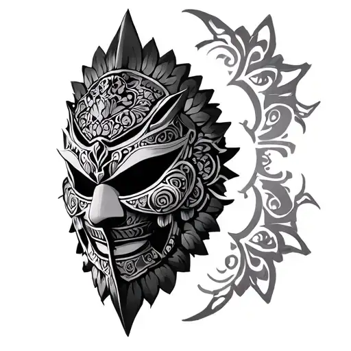 Mandala Japanese Mask in armor tattoo design idea