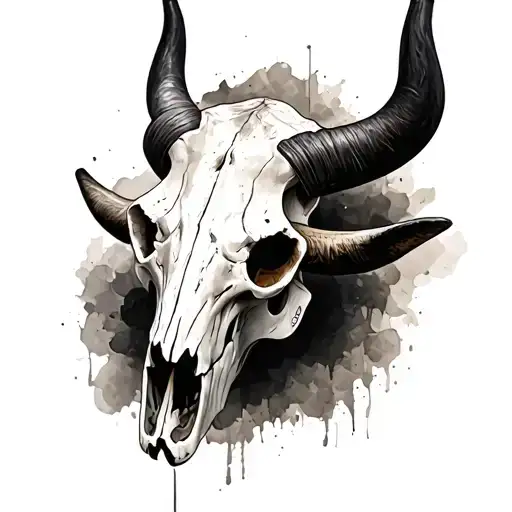 longhorn skull realistic tattoo design idea