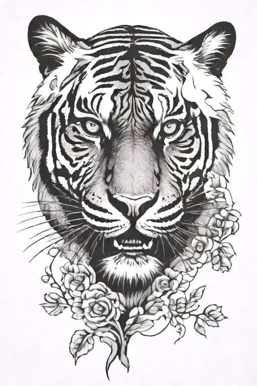 Japan tiger face with paws Infront  tattoo design idea