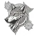 viking wolf head compass surrounded tattoo design idea
