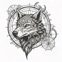 viking wolf head compass surrounded tattoo design idea