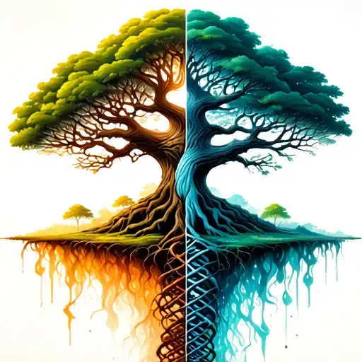 double helix tree half dead half alive half dead tattoo design idea