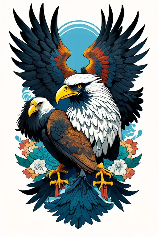 Garuda with an American eagle holding each other tattoo design idea
