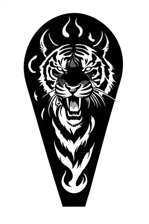 fire tiger and a roster tattoo design idea