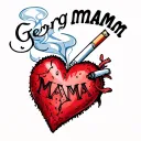 "Georg" traditional style mom heart tattoo with "MAMA" with a lit cigarette thru it and "TRIED" written in smoke tattoo design idea