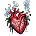 "Georg" traditional style mom heart tattoo with "MAMA" with a lit cigarette thru it and "TRIED" written in smoke tattoo design idea