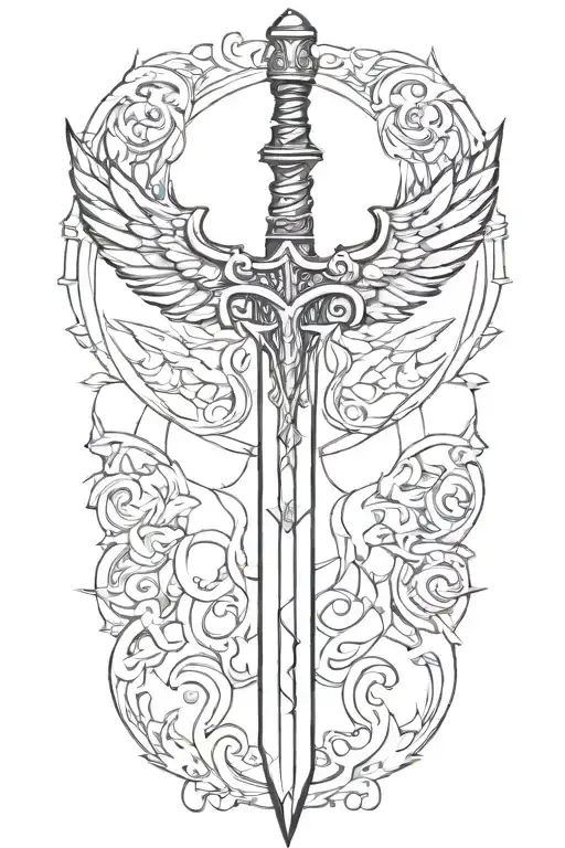 sword with one wing tattoo design idea