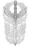 sword with one wing tattoo design idea