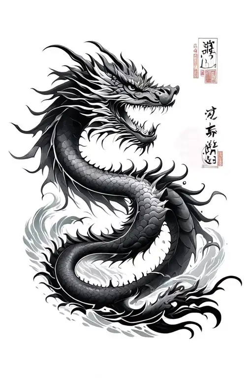 ryujin dragon with water background japanese style tattoo design idea