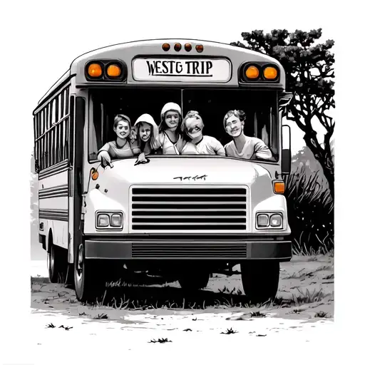 1998 international flat nose school bus West Coast road trip, simplistic, minimalism, three friends, nature    tattoo design idea