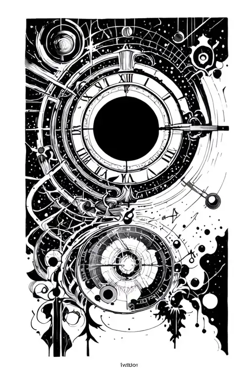 quantum mechanics, time space, immortality tattoo design idea