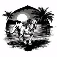 American bulldog running on the beach sunset tattoo design idea