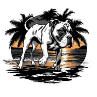 American bulldog running on the beach sunset tattoo design idea