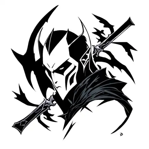 jhin from league of legends character surrounded tattoo design idea