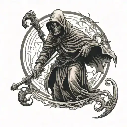 grim reaper with scythe tattoo design idea