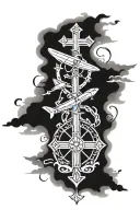 Airplanes and catholic cross tattoo design idea